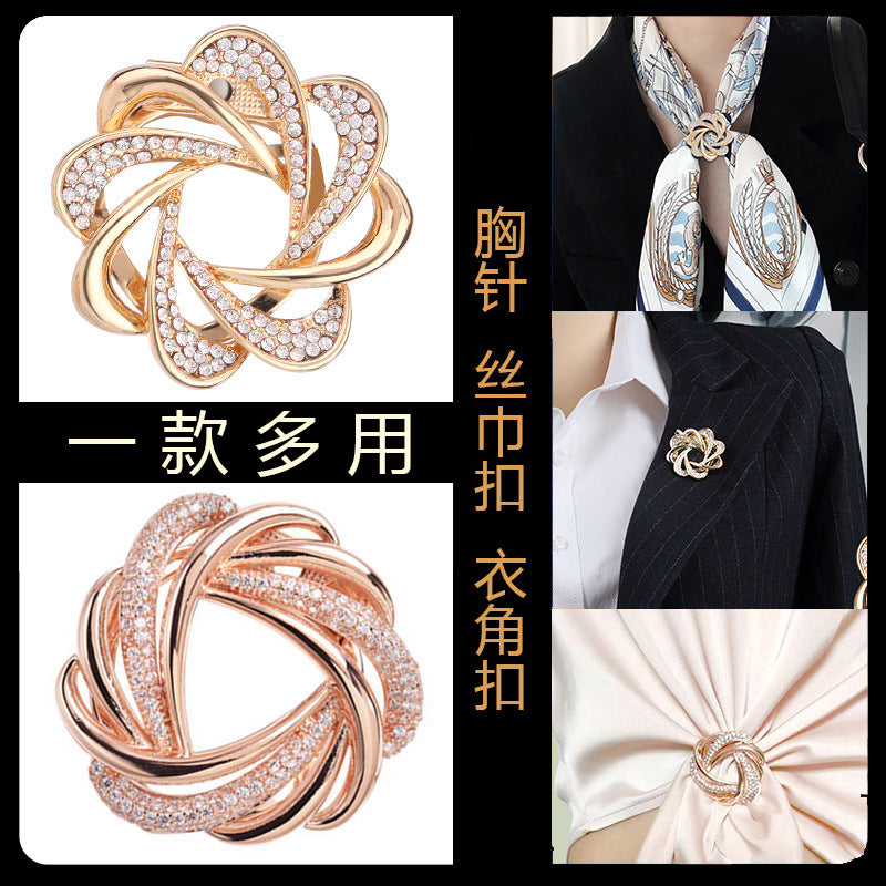 A brooch silk scarf buckle dual-purpose multi-functional clothing accessories wholesale diamond-encrusted high-end corsage women's atmospheric pin corner buckle - Mixbatch