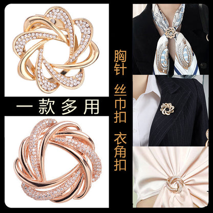 A brooch silk scarf buckle dual-purpose multi-functional clothing accessories wholesale diamond-encrusted high-end corsage women's atmospheric pin corner buckle - Mixbatch