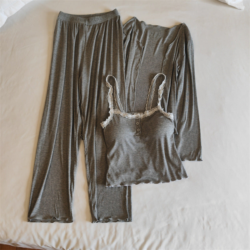 A Modal pajamas women's spring, autumn and winter sexy with chest pads, summer suspenders, trousers can be worn outside, simple loungewear cover - Mixbatch