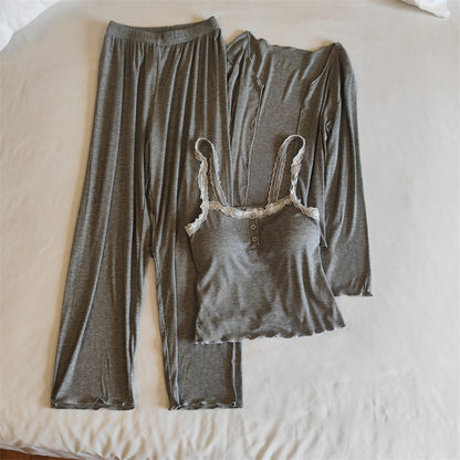 A Modal pajamas women's spring, autumn and winter sexy with chest pads, summer suspenders, trousers can be worn outside, simple loungewear cover - Mixbatch