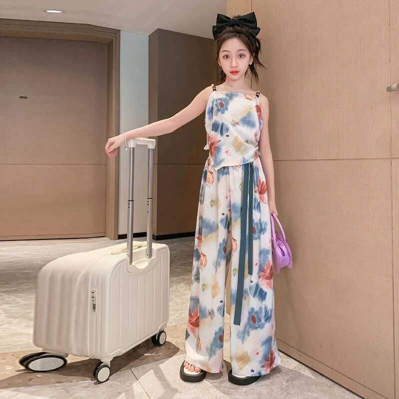 A new Internet celebrity children's fashionable foreign style middle-aged children's summer wide-leg pants two-piece trendy