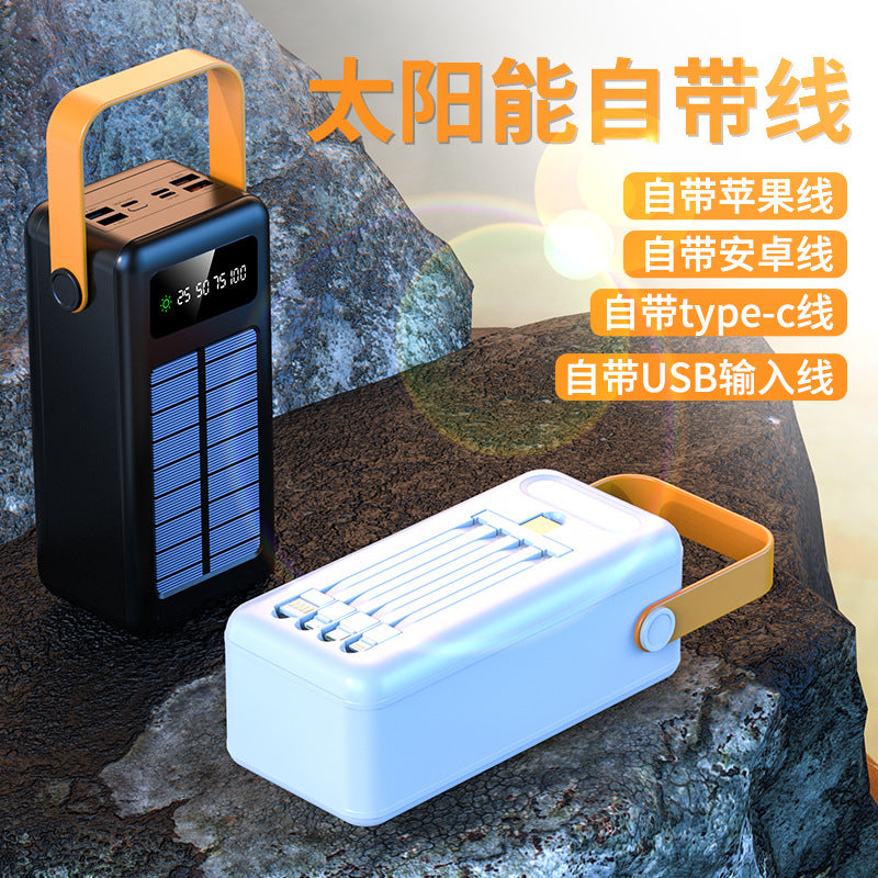 Cross-border large-capacity 5W100000 mAh self-contained cable, power bank, outdoor camping, solar mobile power customization