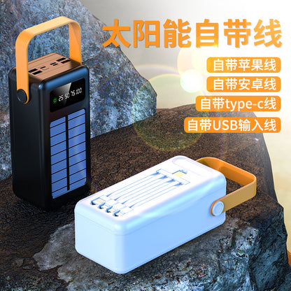 Cross-border large-capacity 5W100000 mAh self-contained cable, power bank, outdoor camping, solar mobile power customization