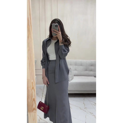 A Autumn Casual Fashion Comfortable Shirt High Waist Hip Wrap Slim Skirt Set
