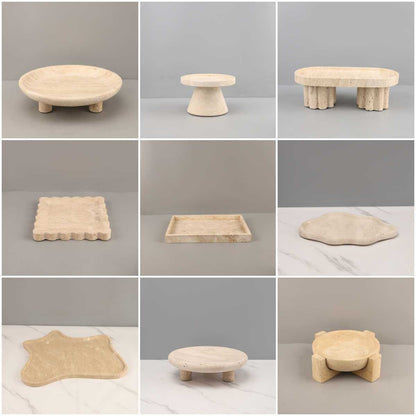 صينية زخرفية دائرية الشكل مصنوعة من رخام الترافرتين 