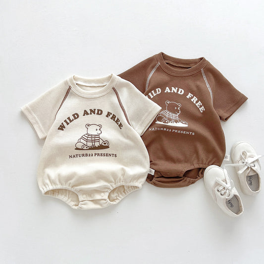 A ins summer dress children's round neck bag fart triangle hayi newborn baby cartoon clothes korean version of the outing one-piece crawling suit - Mixbatch
