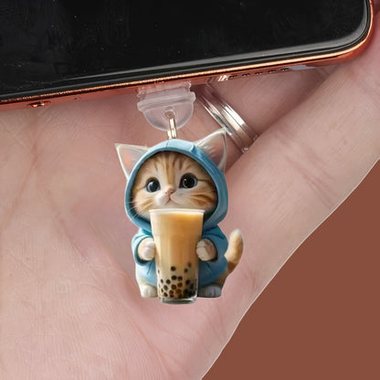 A Cross-border explosion Acrylic mobile phone dust plug Love milk tea dog and cat pendant Pendant Type-C oval interface