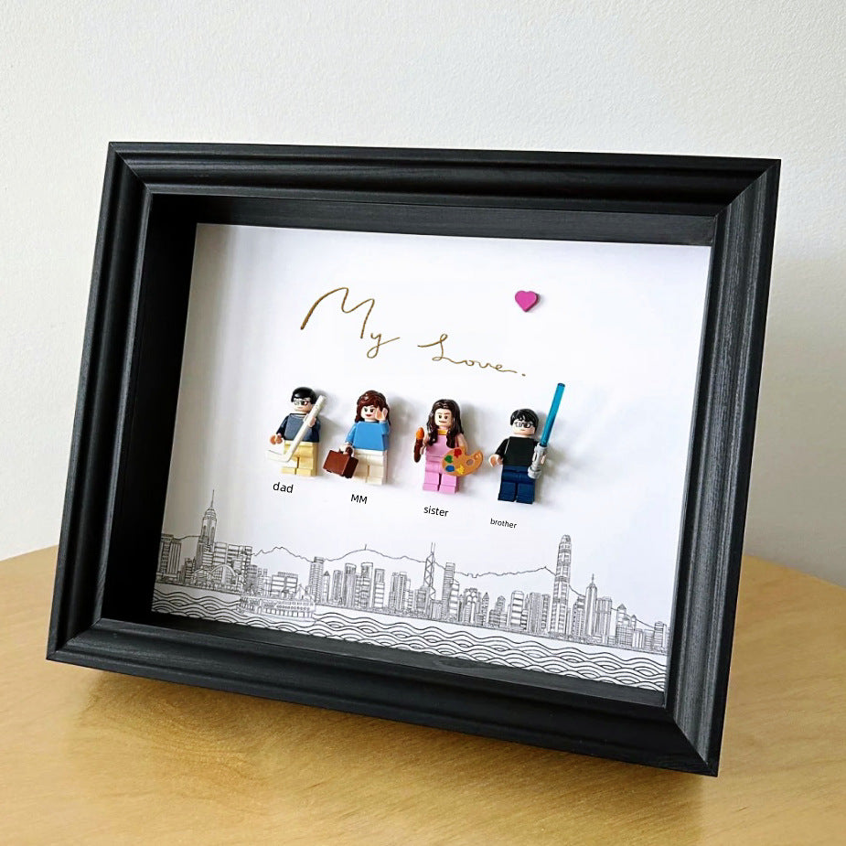 A wooden photo frame hollow 4cm picture frame doll American doll blind box handmade building block mounted three-dimensional display frame