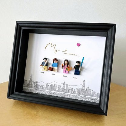 A wooden photo frame hollow 4cm picture frame doll American doll blind box handmade building block mounted three-dimensional display frame