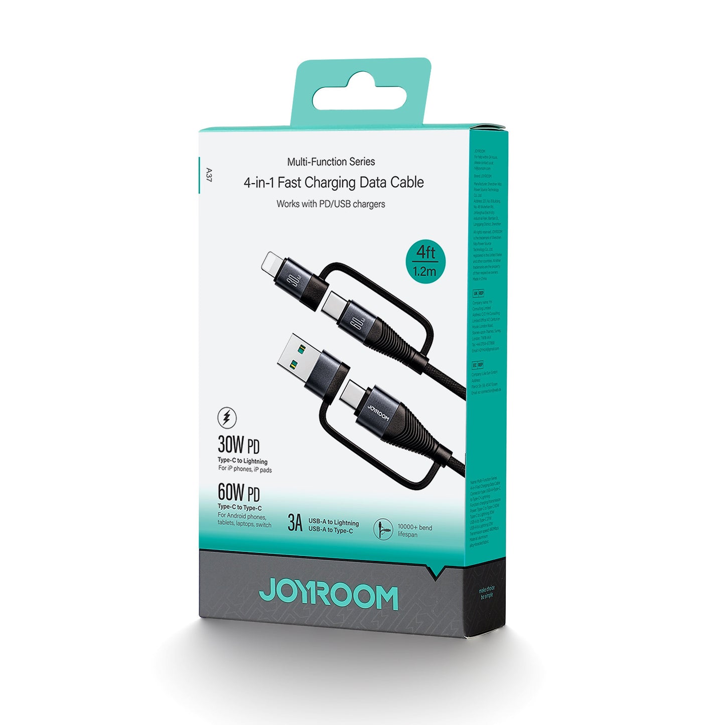A JOYROOM braided aluminum alloy four-in-one data cable