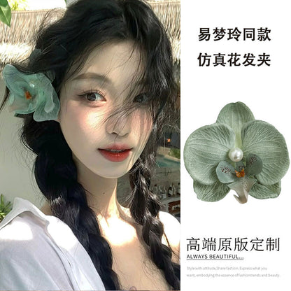 A Super Immortal Phalaenopsis Hairpin Purple Side Flower Hair Accessories Flower Clip Versatile Hairpin Antique Headdress Female Mori
