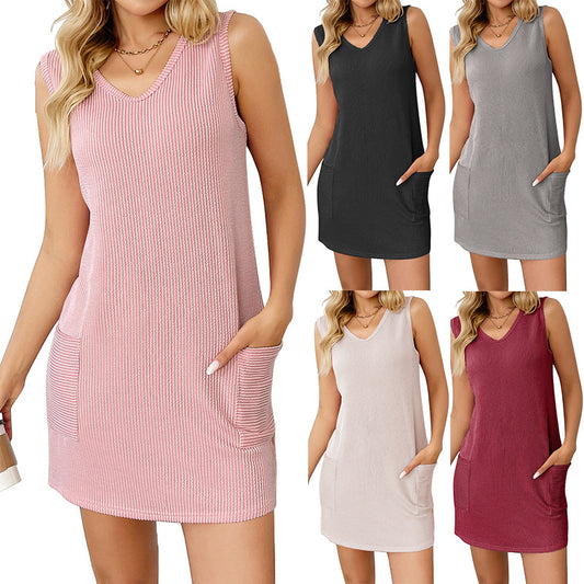 Europe and the United States cross-border 2025 Amazon independent station TK spring and summer new women's pullover vest solid color pocket dress