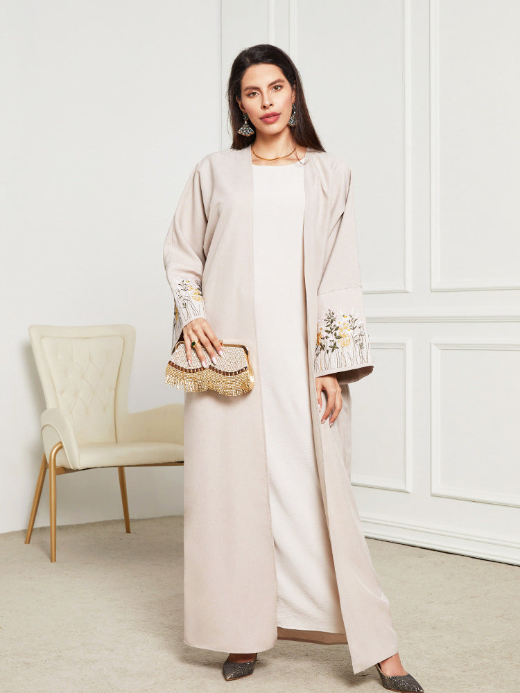 Factory Spot Cross-border Middle East Muslim Clothing Robe Embroidered Cardigan Dress Long Dress Bat Sleeve 2024 - Mixbatch