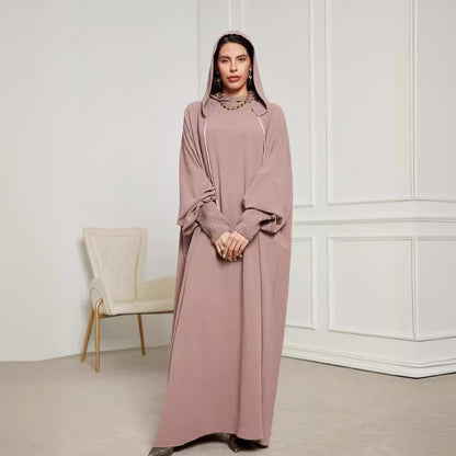 Cross-border new Muslim Middle East Arabian hooded hijab long dress rope fashion elegant dress robe - Mixbatch
