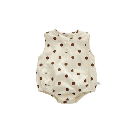 A Korean version of children's clothing, summer thin baby sleeveless bag, buttocks, ins newborn baby polka dot teddy bear all in one climbing suit - Mixbatch