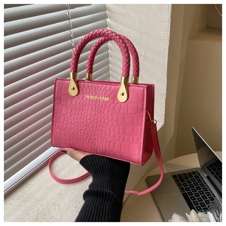 A Fashion Small Square Bag Women's Stone Pattern Woven Shoulder Crossbody Casual Women's Bag Approved - Mixbatch