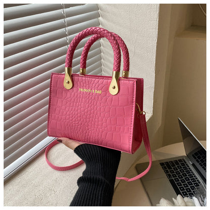 A Fashion Small Square Bag Women's Stone Pattern Woven Shoulder Crossbody Casual Women's Bag Approved - Mixbatch