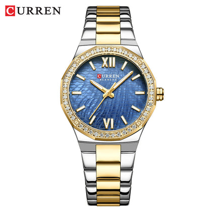 A 9103 Ladies Korean Small Fashion Diamond-encrusted Polygon Waterproof Quartz Steel Strap Watch