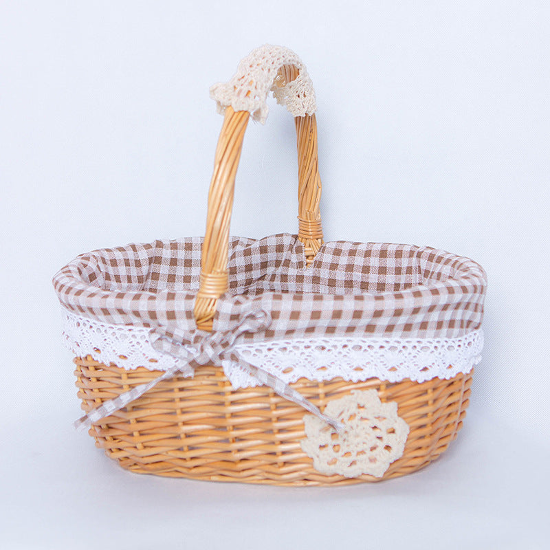 A Portable rattan storage basket Outdoor willow picnic basket Sundries storage ins Wind gift basket Rattan woven basket
