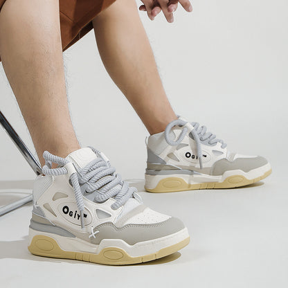 A men's and women's same high-top flats