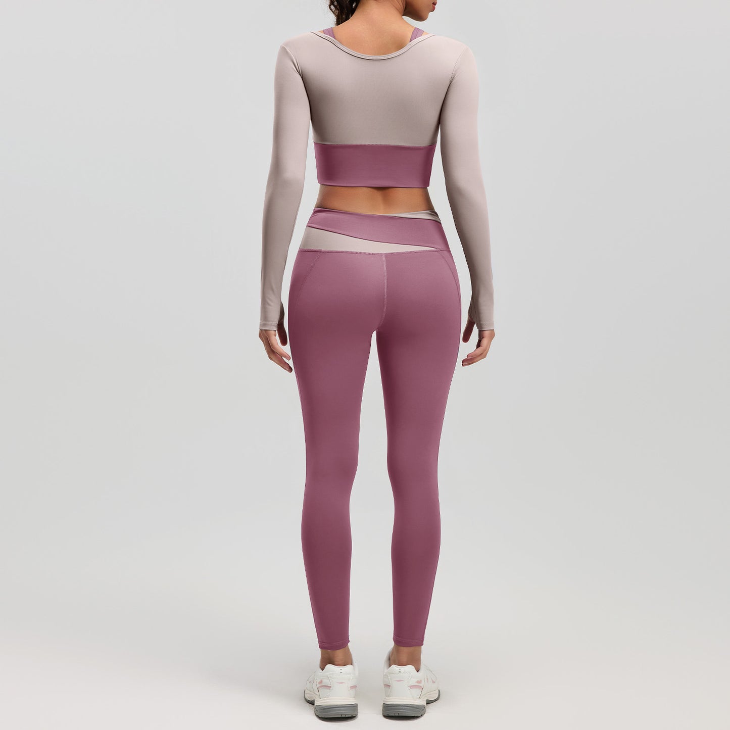 A Fake two-piece yoga suit, bra-free nude suit, Pilates training fitness suit