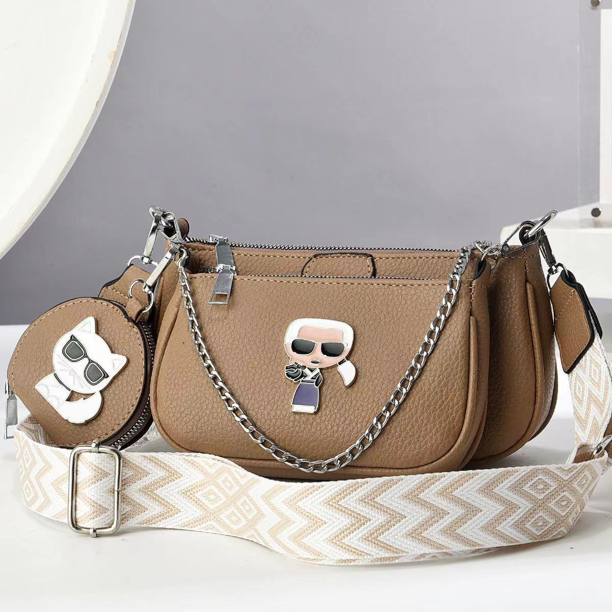 A ins lightweight personalized small bag women's messenger exquisite high-end shoulder bag new creative change bag three-piece set - Mixbatch