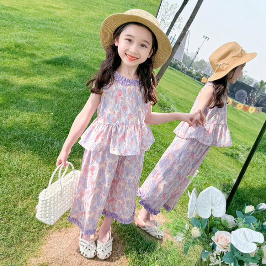 A new baby thin summer vest wide leg pants two-piece set children's fashionable summer wear
