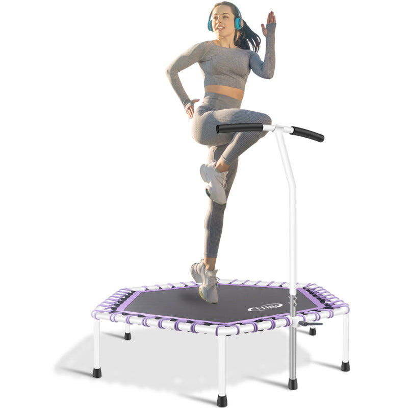 A 48 inch hexagonal trampoline indoor kids jumping trampoline with armrests commercial small fitness trampoline body bounce