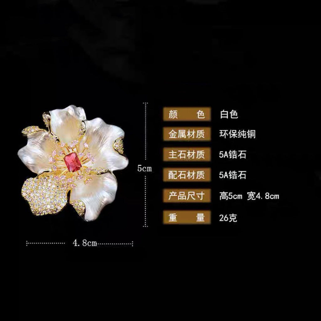 A new elegant temperament blazer pin heavy industry luxury accessories high design zircon flower brooch - Mixbatch