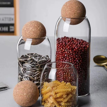 A round cork heat-resistant glass jar tea seal jar flower fruit tea coffee bean display bottle household jar storage
