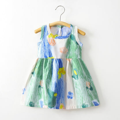 A summer children's and girls' cotton vest dress baby thin rayon floral skirt - Mixbatch