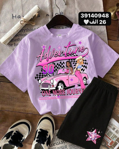 A Children's cute cartoon pattern printing set boys and girls short-sleeved T-shirt + shorts
