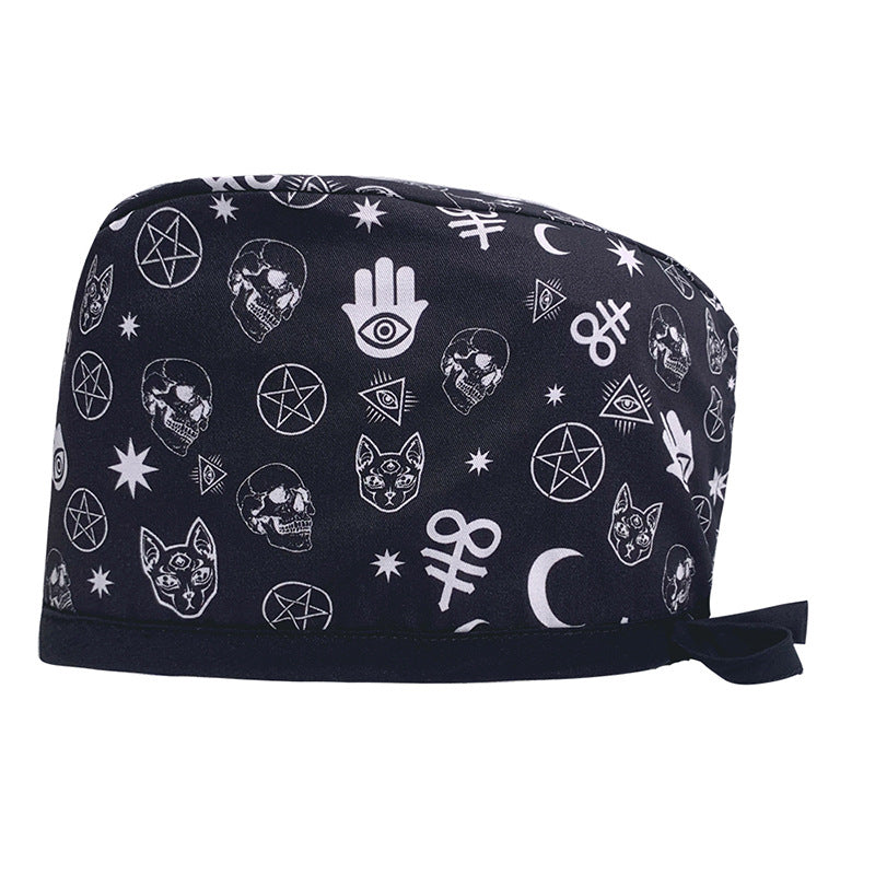A Cotton Printed Surgical Cap Adjustable Women's Long Hair Baotou Cap Dentist Stomatology Clinic Frosted Cap Men's Foreign Trade
