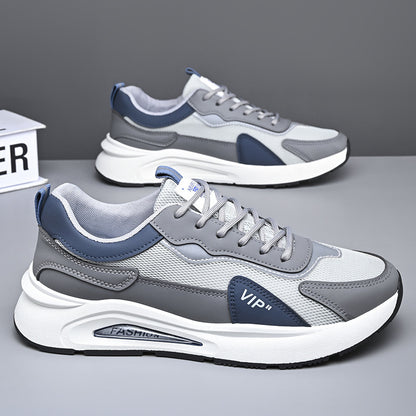 A soft-soled mesh men's shoes, new summer 2024 comfortable and trendy running sports shoes, leather non-slip and versatile casual shoes - Mixbatch