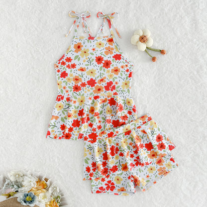 A European and American children's swimsuit girls split swimsuit printed lotus leaf edge skirt swimsuit 3Y-11Y adjustable shoulder strap swimsuit - Mixbatch