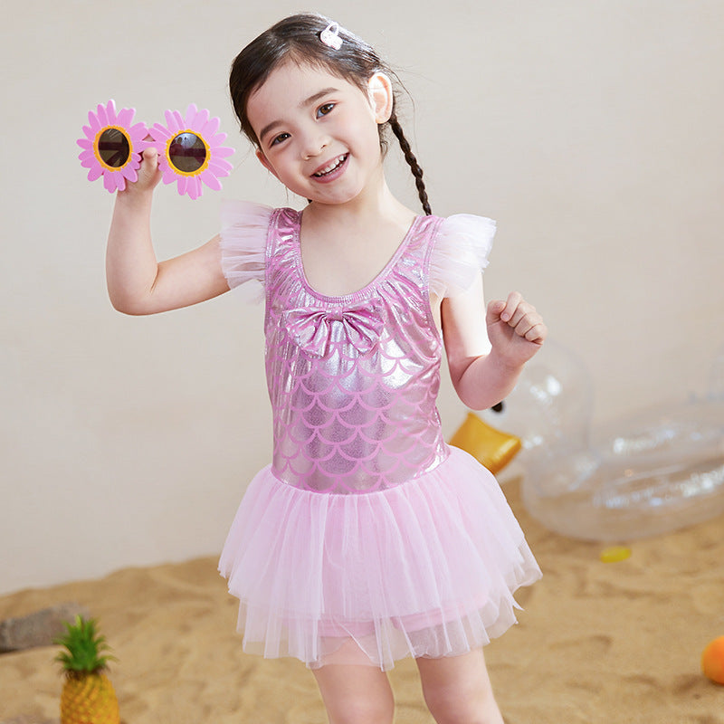 A Korean children's swimsuit girls split skirt swimsuit baby bikini girls medium children cute flower swimsuit - Mixbatch
