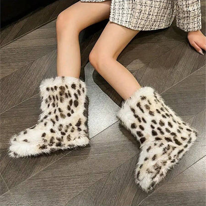 A imitation fox fur snow boots women's medium boots