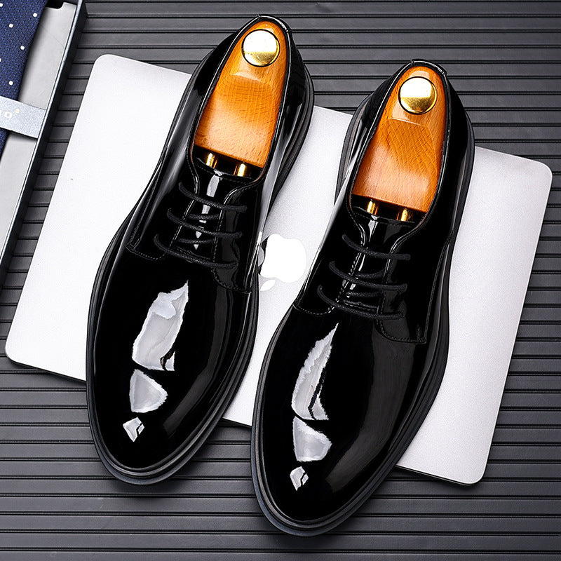 A leather shoes men's Korean version patent leather increases 8CM business leather shoes