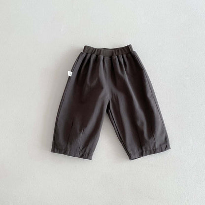 A Children's Spring/Summer Solid Color Casual Pants Baby Woven Cotton Wide Leg Pants for Boys and Girls Korean Edition Outgoing Pants with Open Crotch - Mixbatch