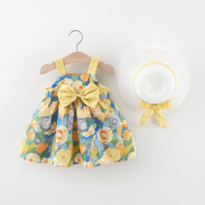 P Wholesale of new children's clothing in summer, big flower bows, hat girls suspenders