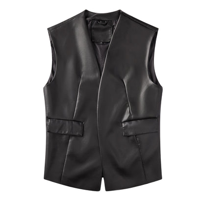 A women's PU leather vest jacket