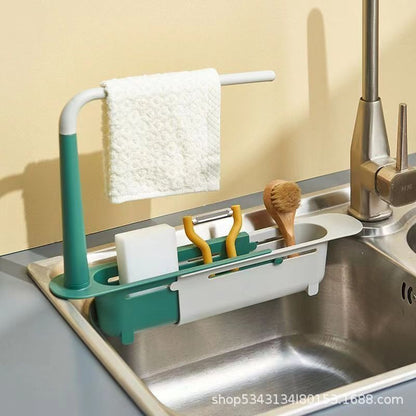 A sink drain basket storage rack