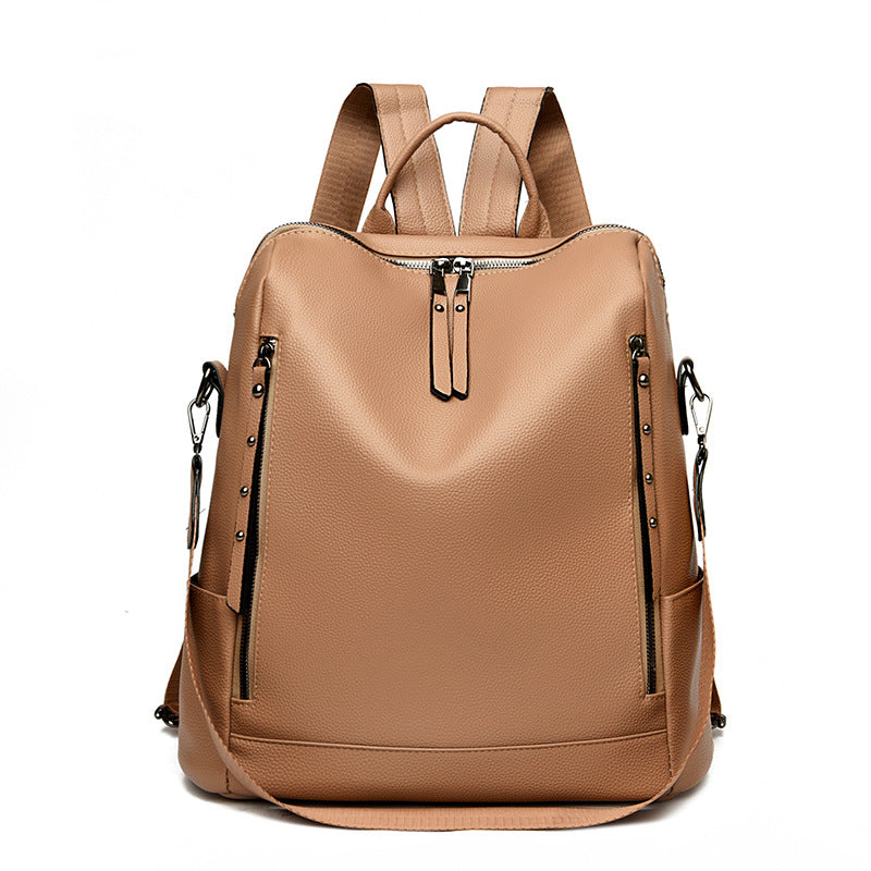 A Women's Soft Leather Backpack Large Capacity Student School Bag Computer Backpack Fashion Crossbody Backpack