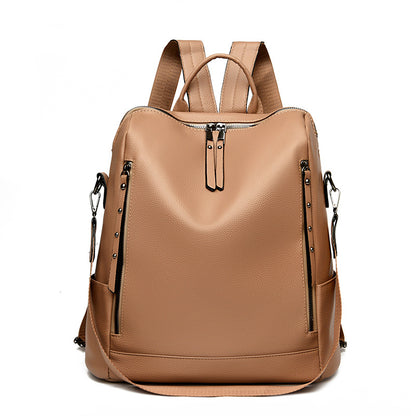 A Women's Soft Leather Backpack Large Capacity Student School Bag Computer Backpack Fashion Crossbody Backpack