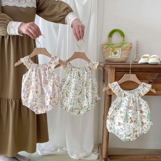A 2024 Summer Korean version camisole jumpsuit for baby girls, thin sleeveless jumpsuit for newborns, cotton wrap for buttocks - Mixbatch
