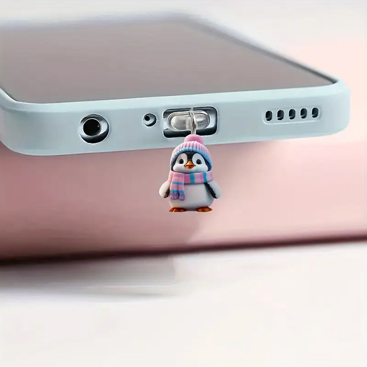 A cute scarf penguin flat acrylic mobile phone dust plug suitable for iPhone charging port and Type-c