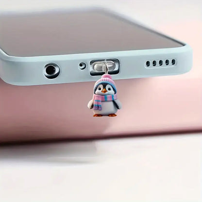 A cute scarf penguin flat acrylic mobile phone dust plug suitable for iPhone charging port and Type-c