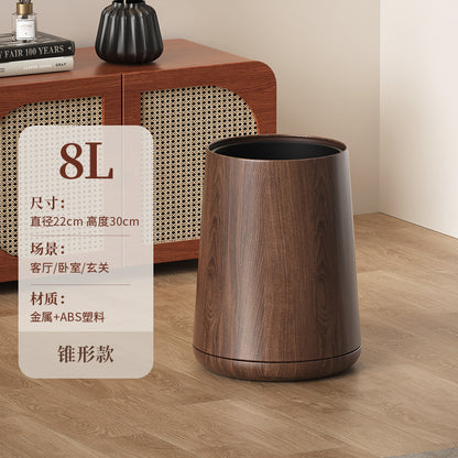 A black walnut wood grain trash can
