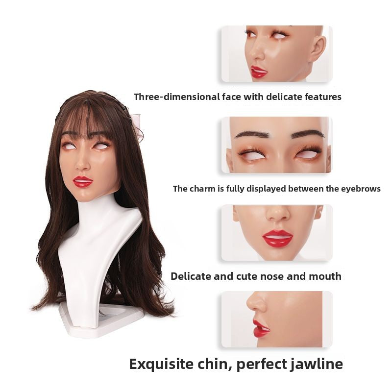 A art face silicone headgear full face cos simulation male to beautiful woman boss CD cross-dressing fake girl head makeup mask