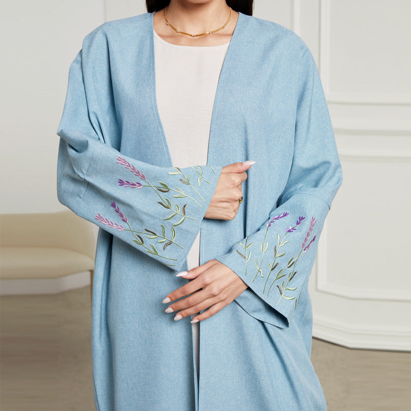 Spring and summer new robe Middle Eastern Muslim fashion embroidery elegant cardigan long skirt bat sleeve dress - Mixbatch